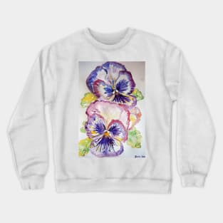 Pansy Watercolor Painting Flower purple Crewneck Sweatshirt